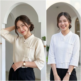 เสื้อผ้าฝ้ายด๊อบบี้ เสื้อทรงป้ายแขน 3 ส่วน เนื้อนุ่มใส่สบาย …