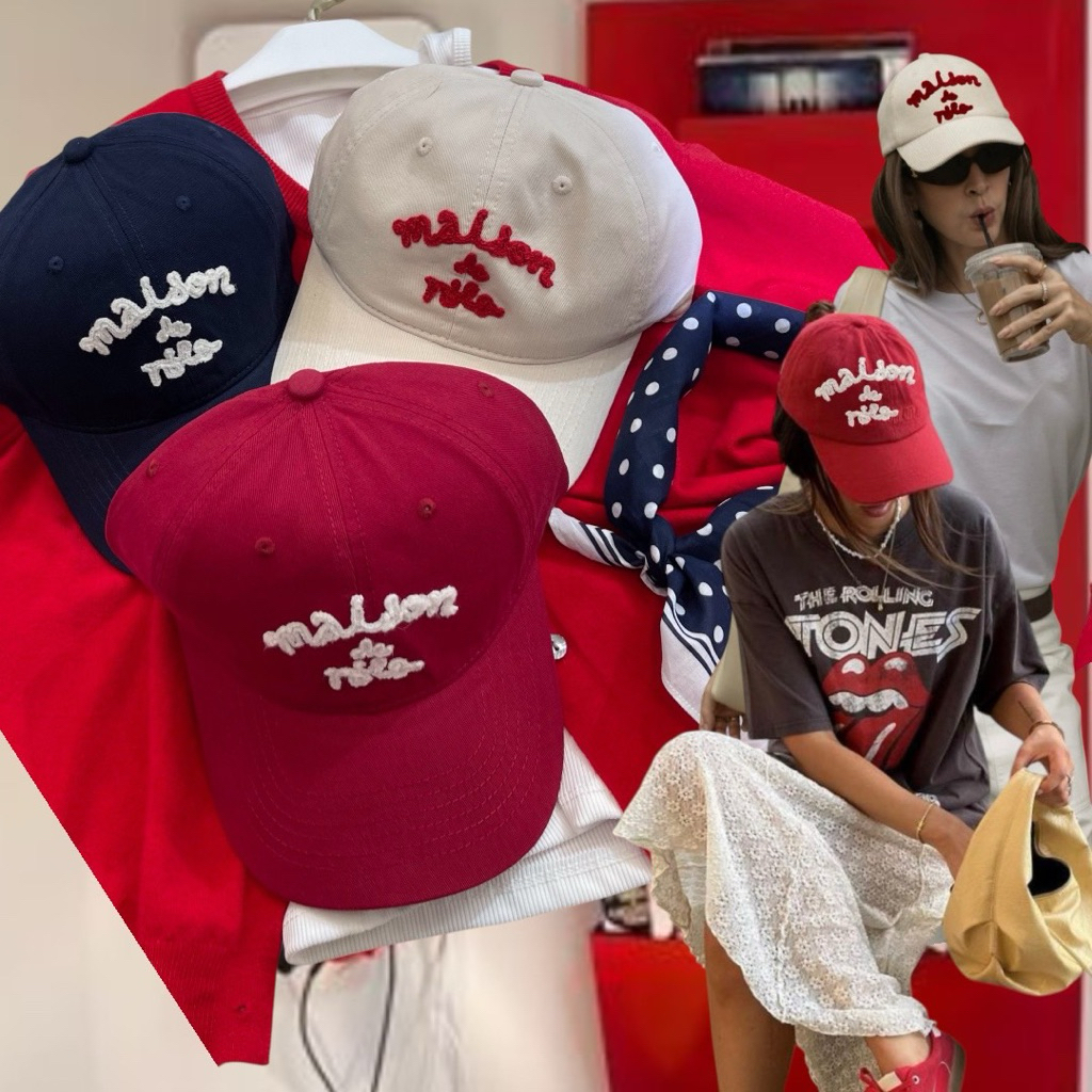 maison de rola cap.☁️🧲🚎 หมวกทรง baseball แต่ง ปักอักษร maison de rola นูน เล่นดีเทลสีตัดกันลงมาก สีน
