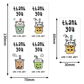 ( LP ) สติกเกอร์ THANK YOU ลายชานมไข่มุก สติกเกอร์ปิดผนึก ขนาด 3x6 ซ.ม ( 100 ดวง/แพค )