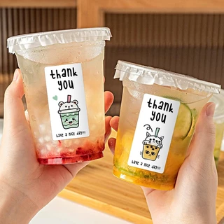 ( LP ) สติกเกอร์ THANK YOU ลายชานมไข่มุก สติกเกอร์ปิดผนึก ขนาด 3x6 ซ.ม ( 100 ดวง/แพค )
