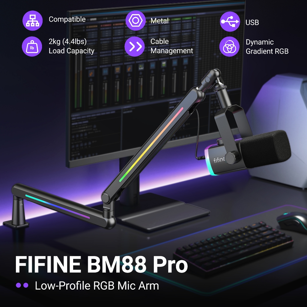FIFINE BM88 PRO RGB (ขาตั้งไมค์) LOW-PROFILE MICROPHONE ARM