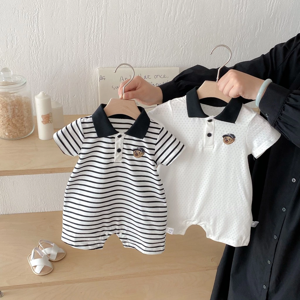 NT Baby - 208 ส่งด่วนกทม 🐻❄️ บอดี้สูทโปโลเจ้าหมีสุดคูล รุ่น Mini Polo Bear Romper 🖤🤍บอดี้สูทสไตล์โปโล ใส่แล้วดูแพง