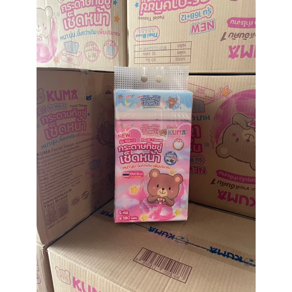 กระดาษเช็ดหน้าคุมะKUMA ห่อละ 168 + 12 แผ่น รวม 900 แผ่น