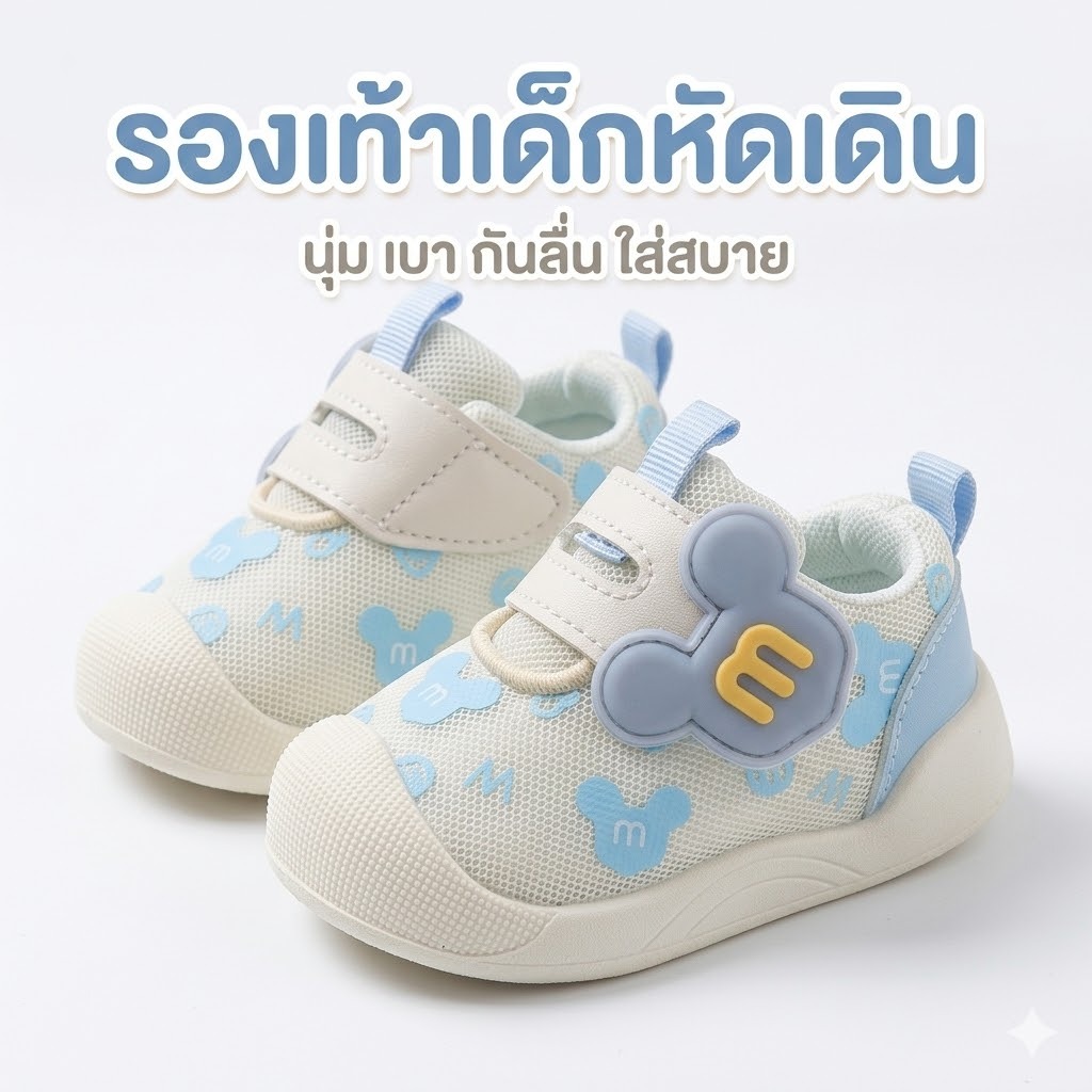 รองเท้าเด็กหัดเดิน กันลื่น พื้นนิ่ม ระบายอากาศ ใส่สบาย ลายน่ารัก ใส่ได้ทุกเพศ รุ่น GH609 พร้อมส่ง