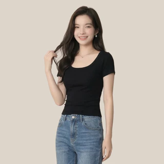 WsimpleBra | Envee Top Shirt เสื้อยืด แขนสั้น คอกว้าง มีบราในตัว เลิกใส่ชุดชั้นในและซิลิโคลปิดจุก