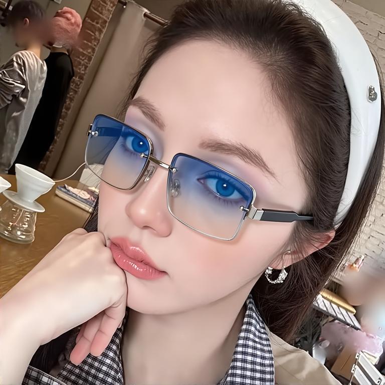 (กล่องฟรี) แว่นกันแดดทรงสี่เหลี่ยมไร้กรอบ ป้องกันรังสี ดีไซน์ทันสมัย ​​เหมาะสำหรับการเดินป่า เดินทาง และเที่ยวชายหาด