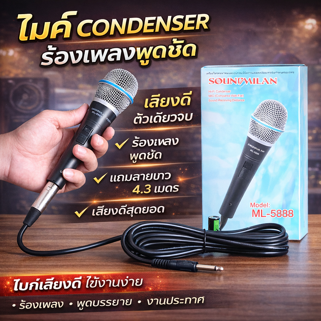 Soundmilan รุ่น ML5888 ไมโครโฟน แบบคอนเดนเซอร์ ไมค์สาย condenser