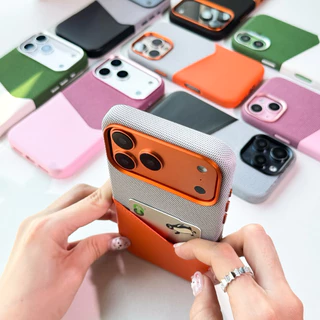 พร้อมส่ง T9S213🪾2Tone Magnetic Fabric Leather เคสแข็งชาร์จไร้สายงานผ้าตัดด้วยหนังแท้ แม่เหล็กN52 เคสไอโฟน For iPhone17pm