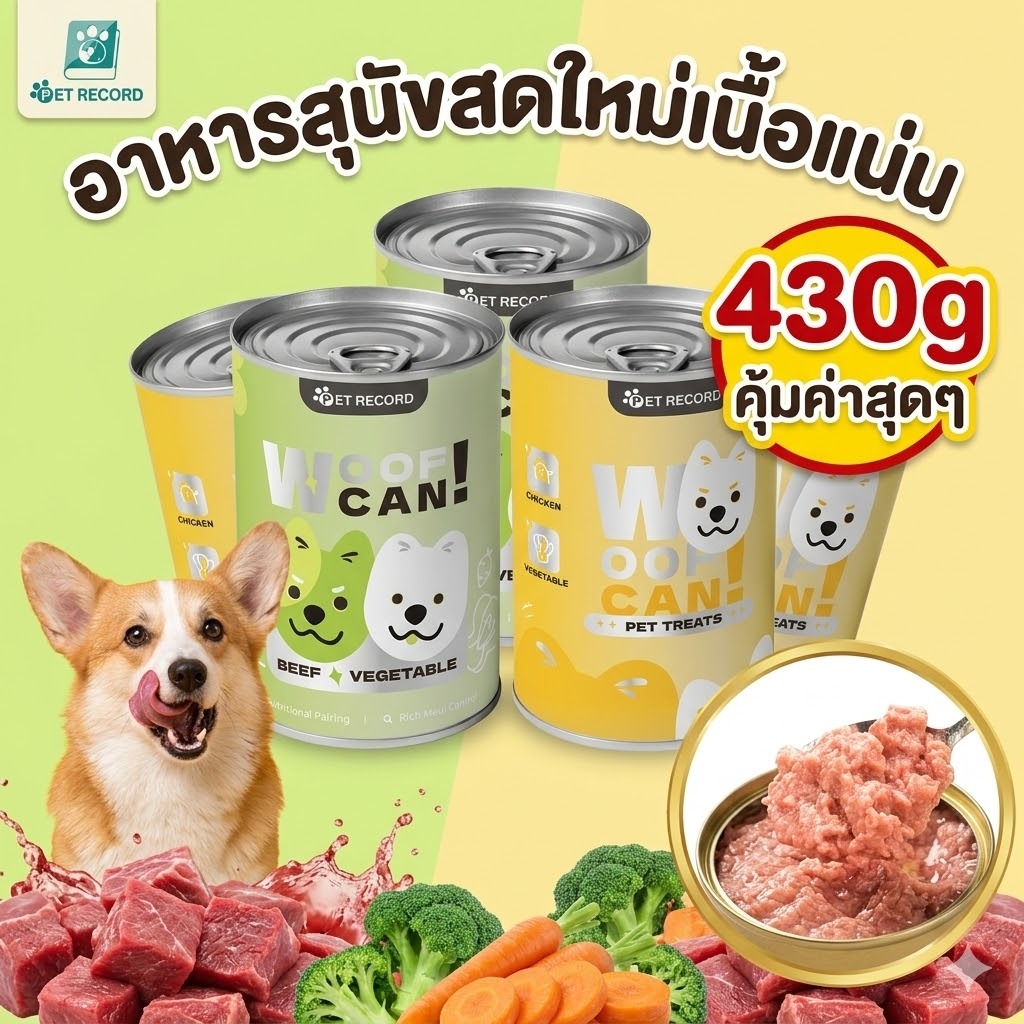 【PET RECORD】🥇 อาหารกระป๋องสุนัข อาหารเปียก เนื้อแท้ 100% โปรตีนสูง ปราศจากธัญพืช ทุกสายพันธุ์ 430g 🐶