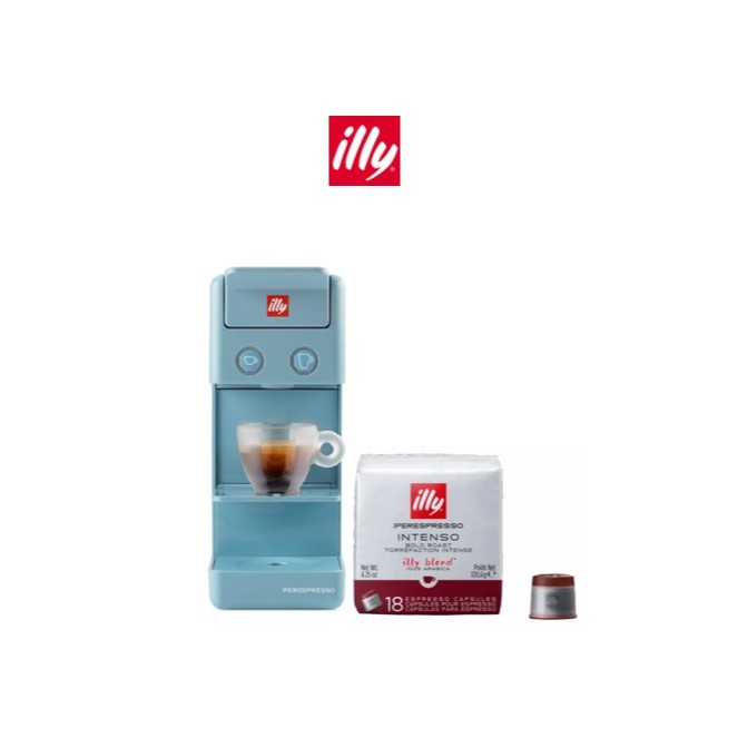 ILLY เครื่องชงกาแฟแคปซูล รุ่น Y3.3 สีฟ้าอ่อน แถม ILLY แคปซูลกาแฟ INTENSO ROAST - 18 แคปซูล