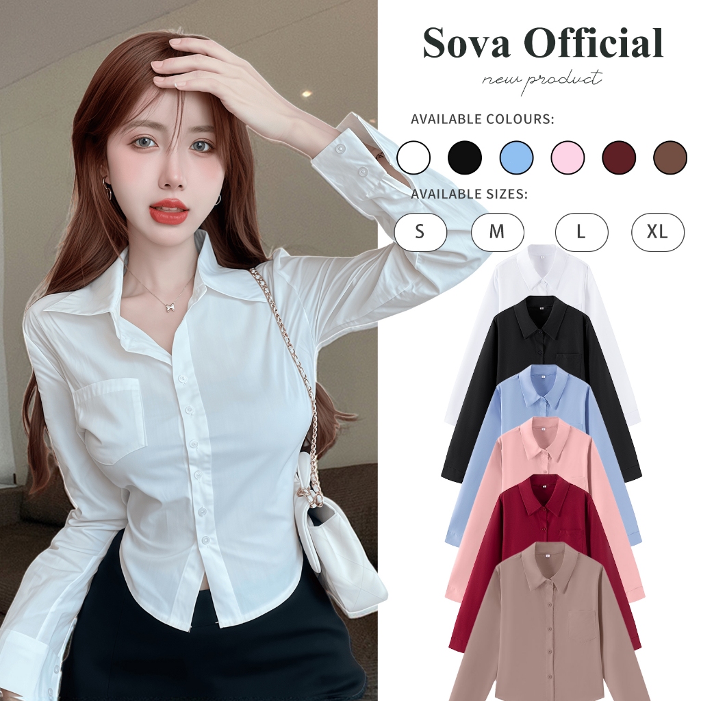 ผู้หญิง แขนยาว เสื้อเชิ้ต เข้ารูป แฟชั่น ฤดูร้อน สีทึบ เสื้อ