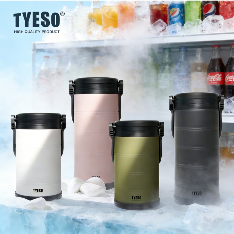TYESO ถังน้ำแข็งพกพา สแตนเลส 304 ความจุ 6.6L/5L ใช้กลางแจ้งและในรถยนต์ ถังเก็บความเย็นทนทานขนาดใหญ่