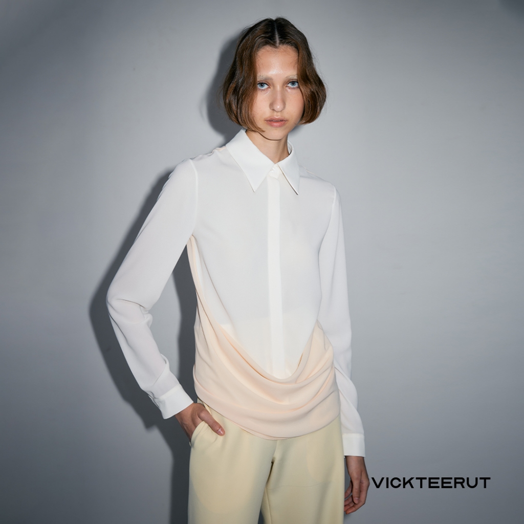 VICKTEERUT Long Sleeve Shirt with Drape Panel เสื้อเชิ้ต แขนยาว ตกแต่งเดรป