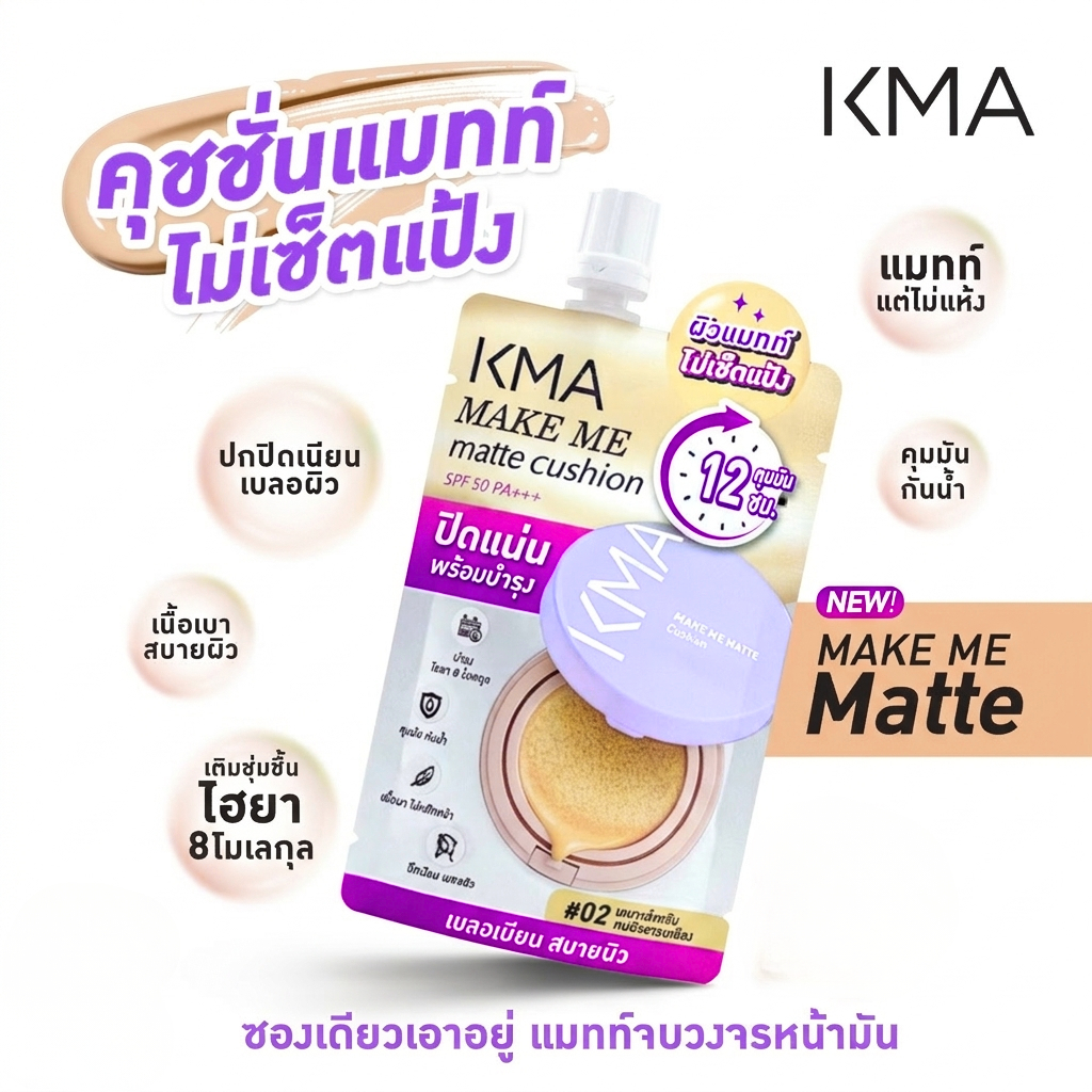 [New] KMA Make Me matte Cushion เมค มี แมทท์ คุชชั่น  แบบซอง 5g. เบอร์ #02 ยกกล่อง 6 ซอง