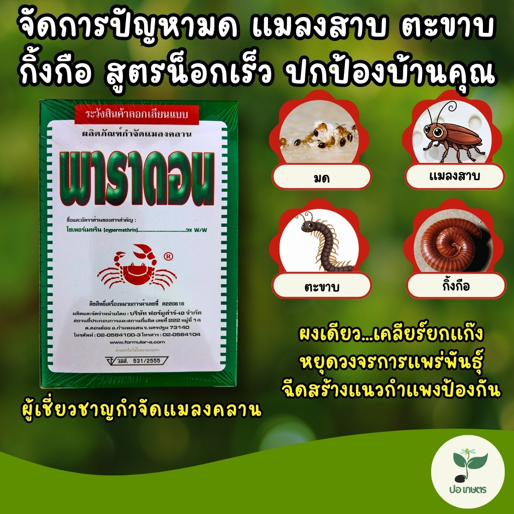 พาราดอน (500 กรัม) [ไซเพอร์เมทริน] ยาฆ่าแมลงคลานเกรดมืออาชีพ กำจัดมด แมลงสาบ ตะขาบ กิ้งกือ สูตรน็อกเร็ว ปกป้องบ้านคุณ