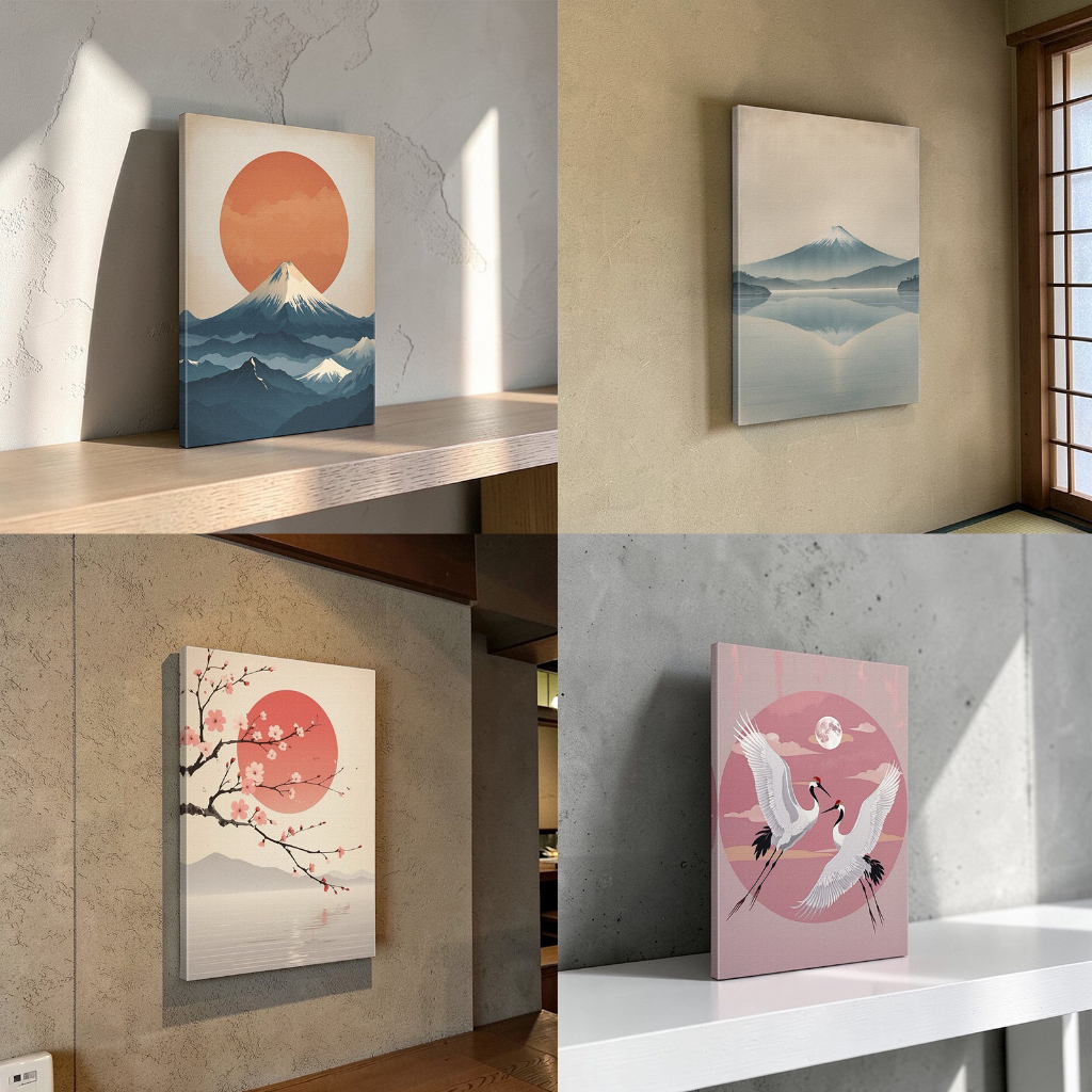 Framecraft ภาพติดผนังสไตล์ Japandi ภูเขาฟูจิ ดวงอาทิตย์แดง มินิมอล | Japandi Fuji Mountain Canvas Wall Art Ready to Hang