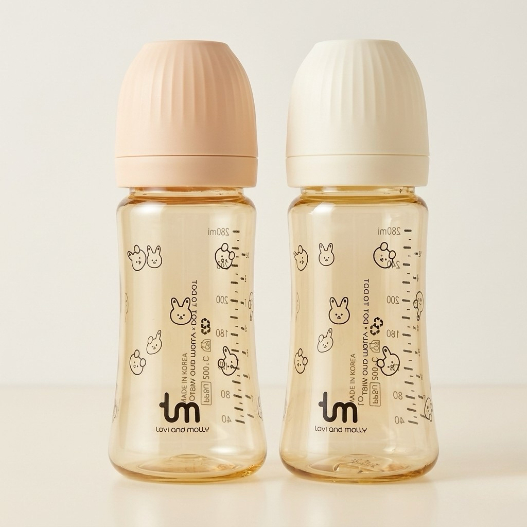 ขวดนมมินิมอล Tovi Molly 9 ออนซ์ สีชา PPSU ลายการ์ตูน สำหรับเด็ก 6 เดือนขึ้นไป ปลอดภัย ใช้งานได้ 2 ปี จุกนมนิ่ม