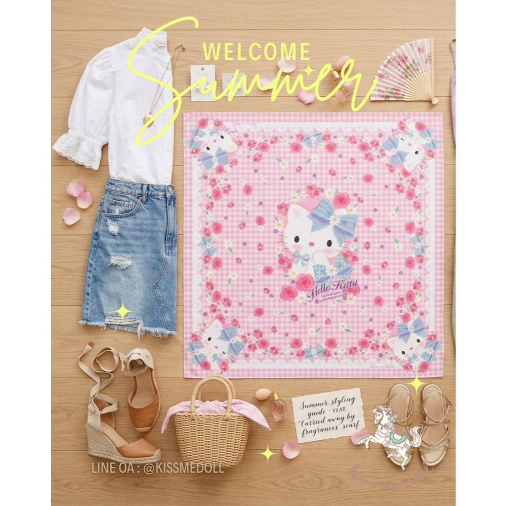 Kiss Me Doll  ผ้าพันคอ/ผ้าคลุมไหล่ Hello Kitty new arrival 2026 ขนาด 100*100 CM.