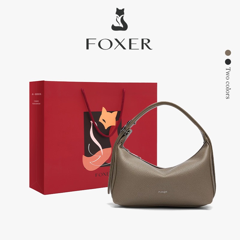 FOXER กระเป๋าสะพายข้างแฟชั่น กระเป๋าถือทรงเรียบง่าย หนัง PU ของขวัญสำหรับผู้หญิง