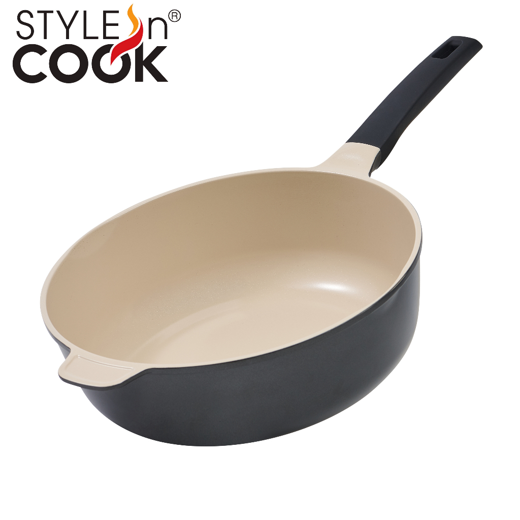 Style n Cook แบรนด์เยอรมัน กระทะทรงลึก XXL Wok ไม่ติดกระทะ กระทะผัดและทอดแบบปลอดสารพิษ ใช้ได้กับเตาทุกประเภท ไซน์ 28 ซม.