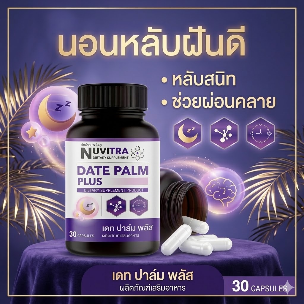 NUVITRA DATE PALM PLUS 30 capsules ผลิตภัณฑ์เสริมอาหาร วิตามิน การนอนหลับฝันดี