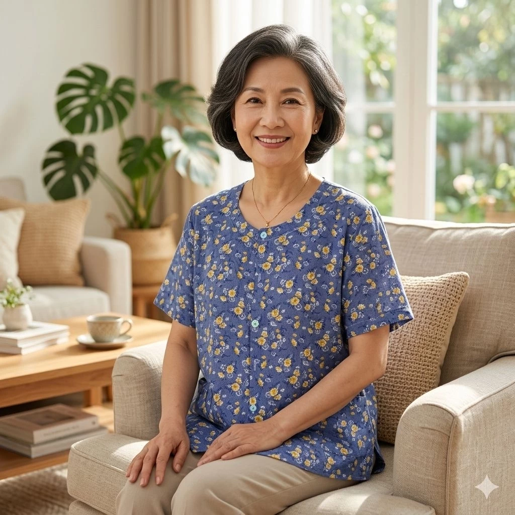เสื้อคอกระเช้า ลายดอก แขนสั้น ผ่าหน้ากระดุม มีกระเป๋า Size XL อก 46 ยาว 22 thumbnail 8