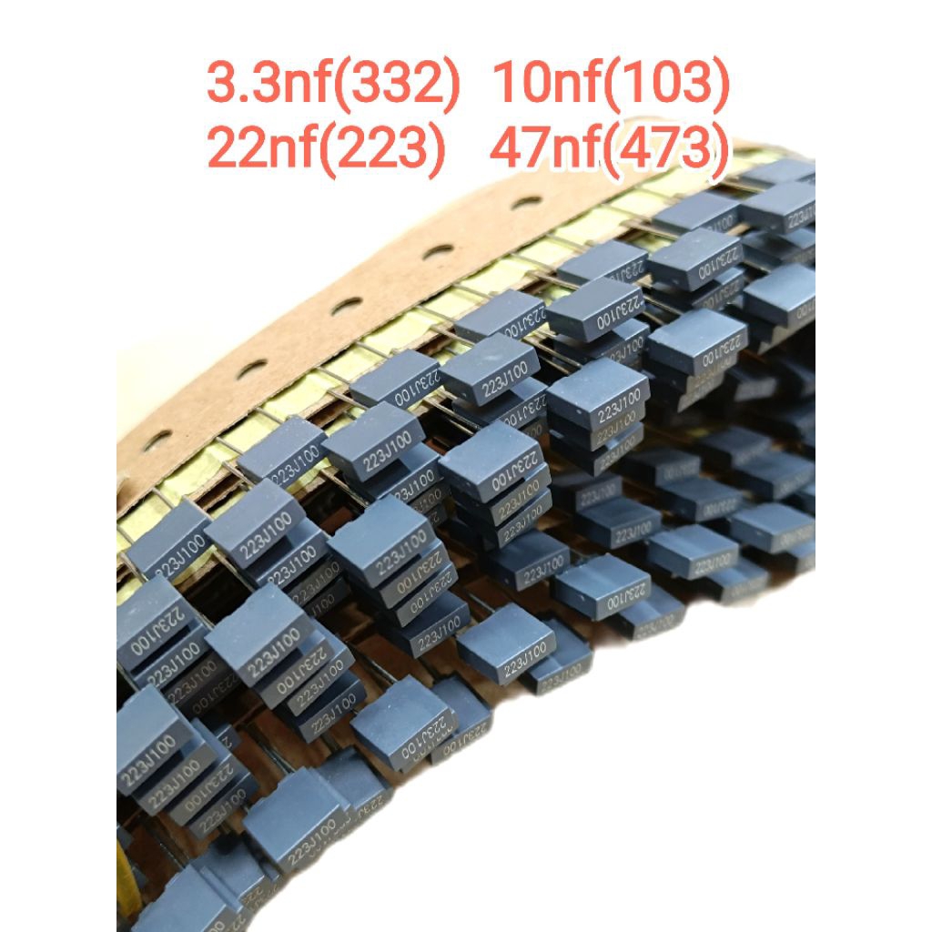 แพ็ค5ตัว/Cโพลีโพรพิลีน 100V. 3.3nf 10nf 22nf 47nf ตัวเก็บประจุ คาปาซิเตอร์ สีเทา พร้อมจัดส่ง