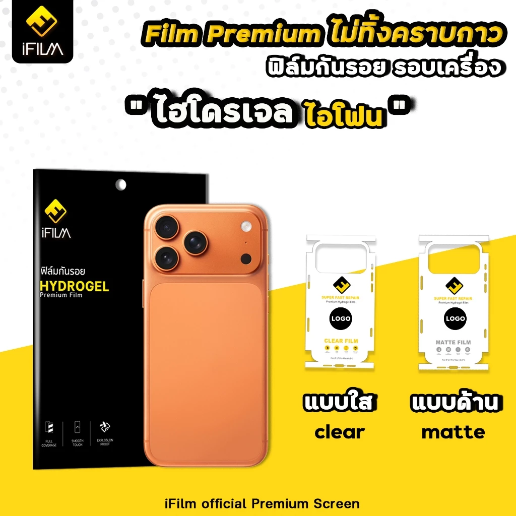 iFilm ฟิล์มหลัง คลุมขอบข้าง เว้นlogo For iPhone 17promax 17pro 17 16 promax 15 ไฮโดรเจล ใส / ด้าน ฟิล์มกันรอย รอบเครื่อง thumbnail 5
