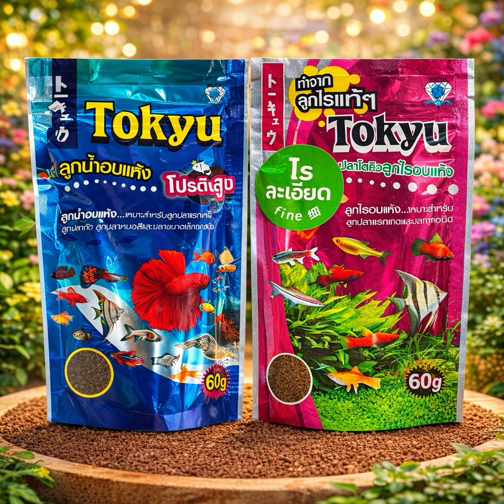 อาหารลูกปลาแรกเกิด อาหารปลาเล็ก แบบละเอียด TOKYU มีให้เลือก2แบบ ลูกน้ำอบแห้งและลุกไรอบแห้ง