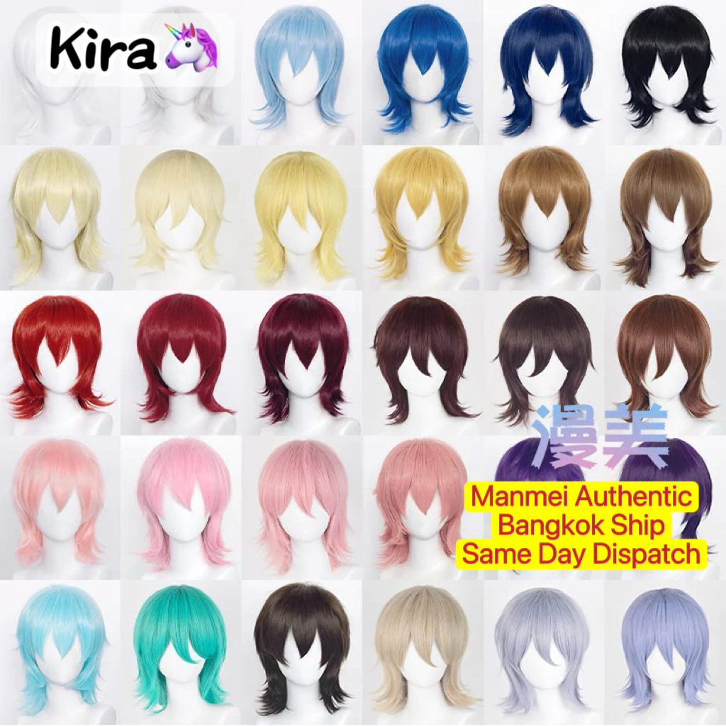 จัดส่งวันเดียวกรุงเท | MANMEI | 37cm Cosplay Wig Universal Cos Extend Upturned Short Hair วิกผมคอสเพลย์ วิกผมสีดำ
