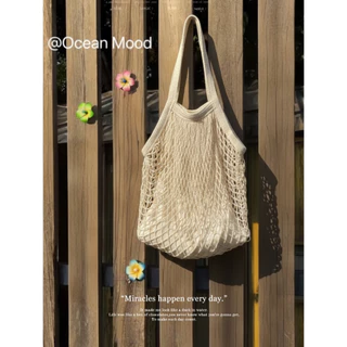 กระเป๋าถักตาข่าย สไตล์เกาหลี กระเป๋าสะพายไหล่ ใส่เที่ยวทะเล beach bag summer แฟชั่น | Ocean Mood