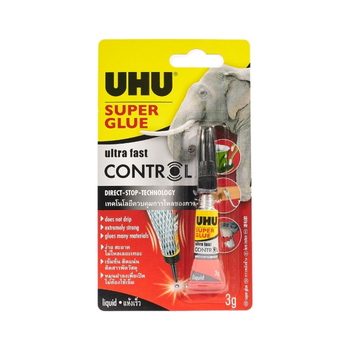 UHU กาวซูเปอร์กลู คอนโทรล 3 กรัม เนื้อกาวสีใส สูตรเข้มข้นพิเศษ ไม่ไหลหยดเลอะเทอะ ยึดติดเร็ว ติดแน่น