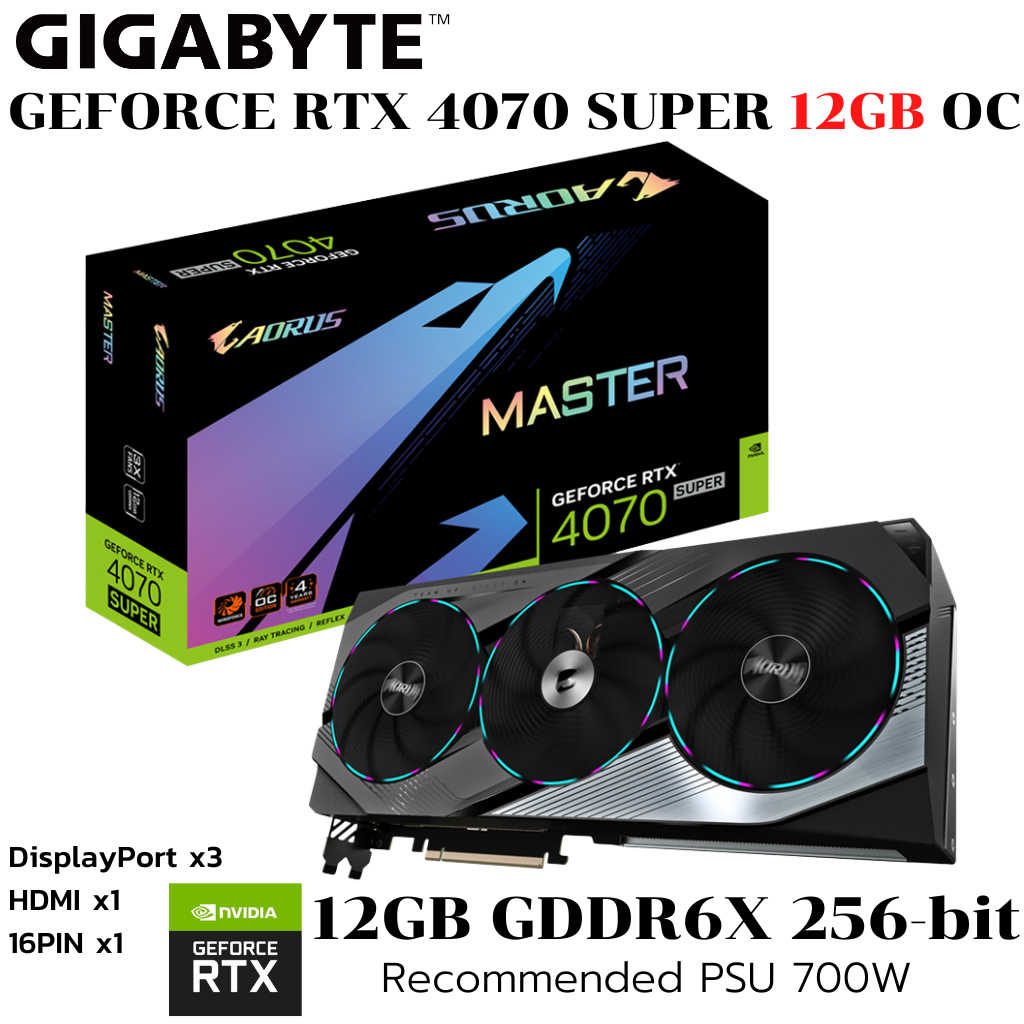 VGA (การ์ดแสดงผล) GIGABYTE AORUS GEFORCE RTX 4070 SUPER MASTER 12G - 12GB GDDR6X (GV-N407SAORUS M-12