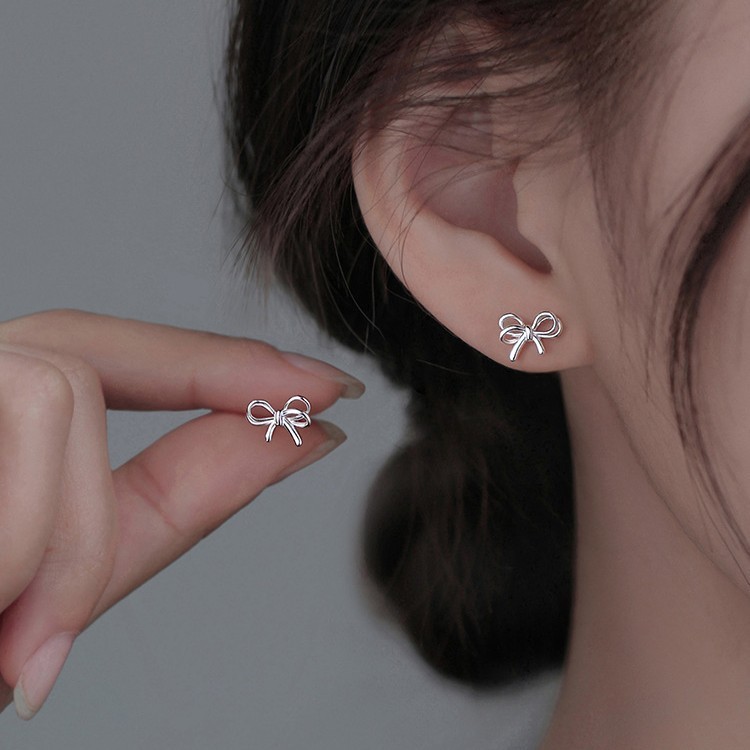 ต่างหูเสียบ โบว์น่ารัก เงินแท้S925 1คู่ (รหัสS70)