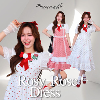 WH48 Rosy Rose Dress ชุดเดรสยาวปานกลาง ปักลายดอกกุหลาบ แต่งเ…