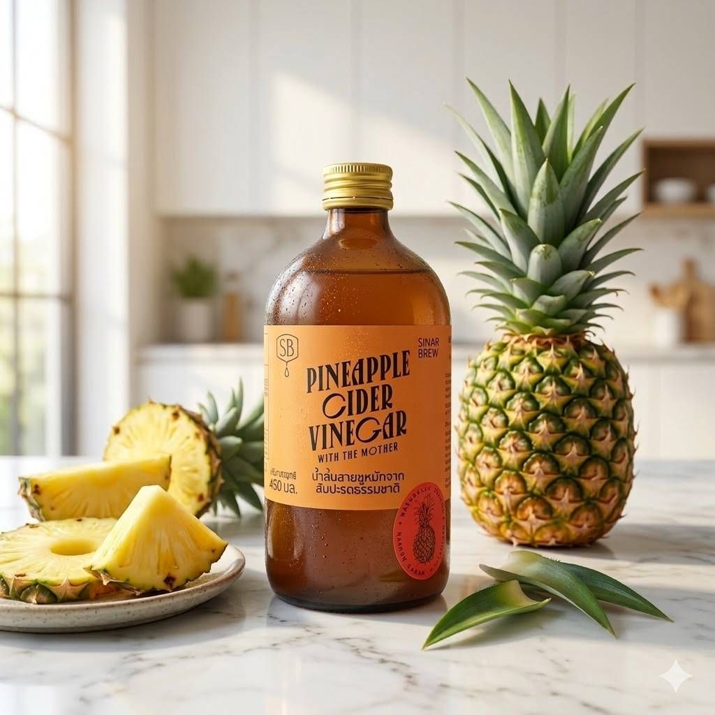 น้ำส้มสายชูหมักจากสับปะรดแท้​ SB Pineapple Cider Vinegar with the Mother​ 450ml