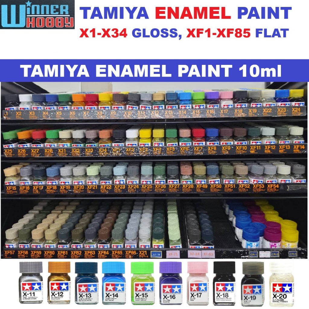 Tamiya Enamel Paint X1-X34 Gloss , XF1-XF85 Flat สีโมเดล Enamel Paint สำหรับ Gunpla Model Kit 10ml