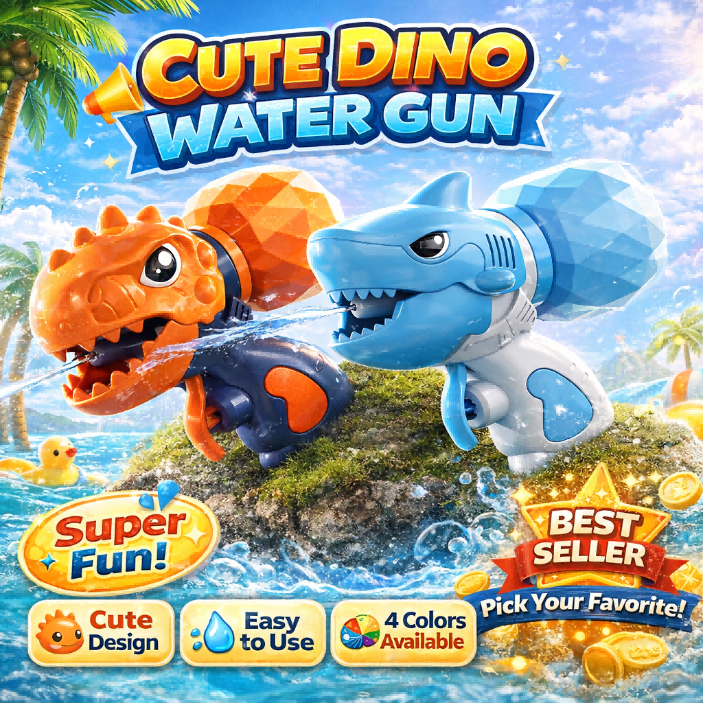 NIKO ปืนฉีดน้ำเด็ก ลายไดโนเสาร์/ฉลาม ของเล่นสงกรานต์ 4 สี กดเล่นง่าย