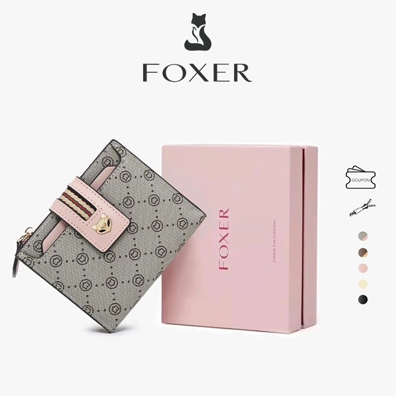 FOXER กระเป๋าสตางค์ผู้หญิง กระเป๋าสตางค์หนังแท้ ที่ใส่บัตรเครดิต กระเป๋าใส่เหรียญ ความจุขนาดใหญ่