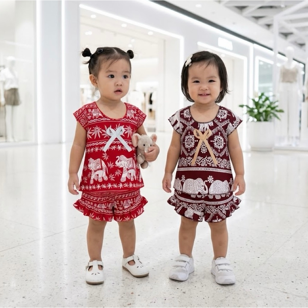 ชุดเด็กลายช้าง (รหัสD29) ชุดเซ็ทเสื้อ+กางเกง 5-18 เดือน หรือน้ำหนัก 5-10 กิโล สีสันสดใส ใส่สบายผ้าไม่ร้อน พร้อมส่งจากไทย
