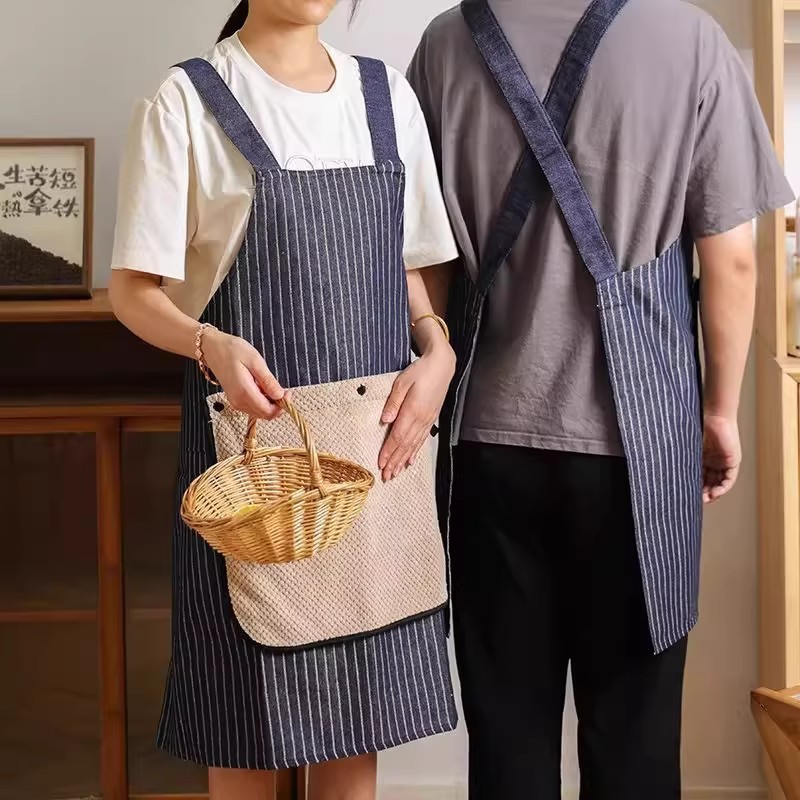 ผ้ากันเปื้อนมีผ้าเช็ดมือในตัว แบบถอดได้ สำหรับครัวเรือน กันน้ำ กันน้ำมัน ผ้าหนาเป็นพิเศษ