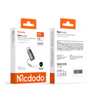 ตัวแปลง MCDODO Lightning to USB-C 60W Charging Adapter with Indicator Lights and Lanyard Gray by Banana IT