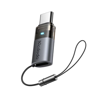 ตัวแปลง MCDODO Lightning to USB-C 60W Charging Adapter with Indicator Lights and Lanyard Gray by Banana IT
