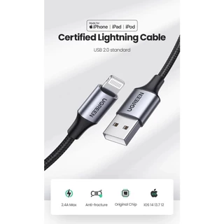 UGREENMFi certification 2.4A/USB Fast charging cable สายเคเบิลข้อมูลนี้เหมาะสำหรับiPhone13 12 11 8 xr Pro Max ชาร์จเร็ว