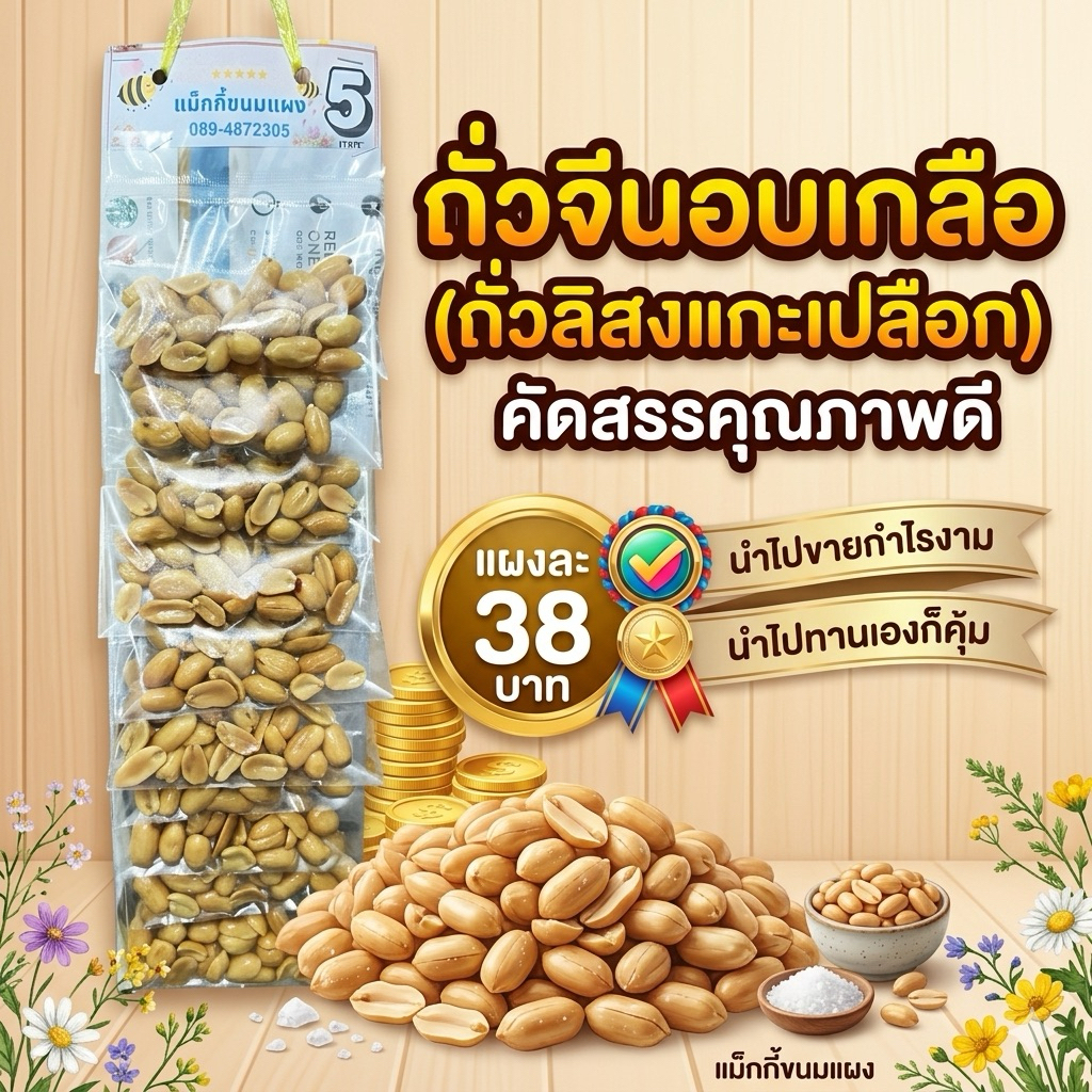 🥜 ถั่วจีนอบเกลือ (ถั่วลิสงแกะเปลือก) เม็ดใหญ่ คัดเกรด A