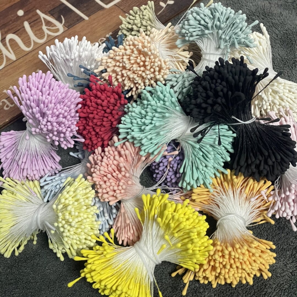 แกนดอกจำลอง 2mm. 400 ชิ้นต่อมัด แกนดอกไม้ประดิษฐ์ แกนช่อดอกไม้แฮนด์เมด DIY แถบดอกไม้กำมะหยี่เทียม แพ็คเกจวัสดุแถบบิด