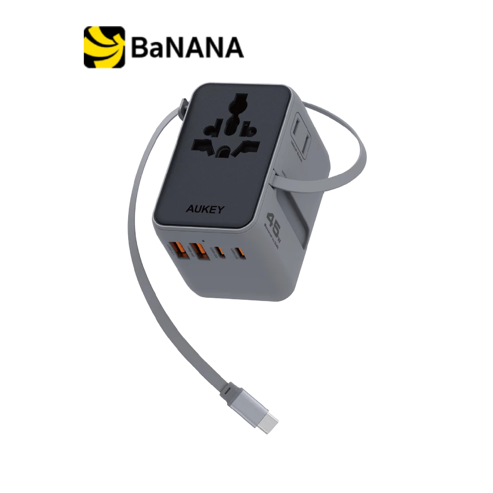 หัวแปลงปลั๊กไฟ AUKEY Globe Reel 45W GaN Universal Adapter with Retractable Cable (PA-TA13) by Banana IT