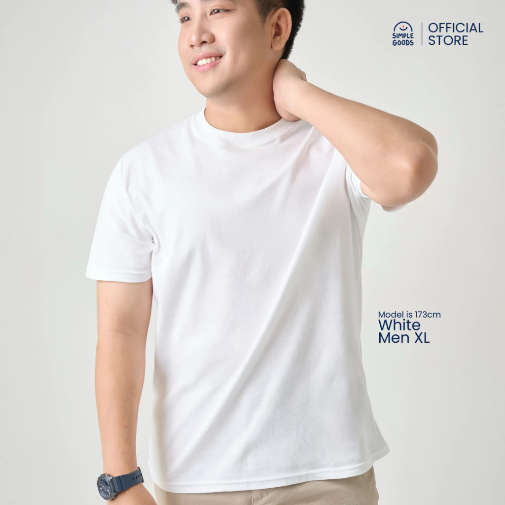 SIMPLEGOODS เสื้อยืดผู้ชายสีขาว คอตตอน 100% ผ้านุ่มเบาเหมือนไม่ได้ใส่ ด้วยนวัตกรรม Lighthweighty