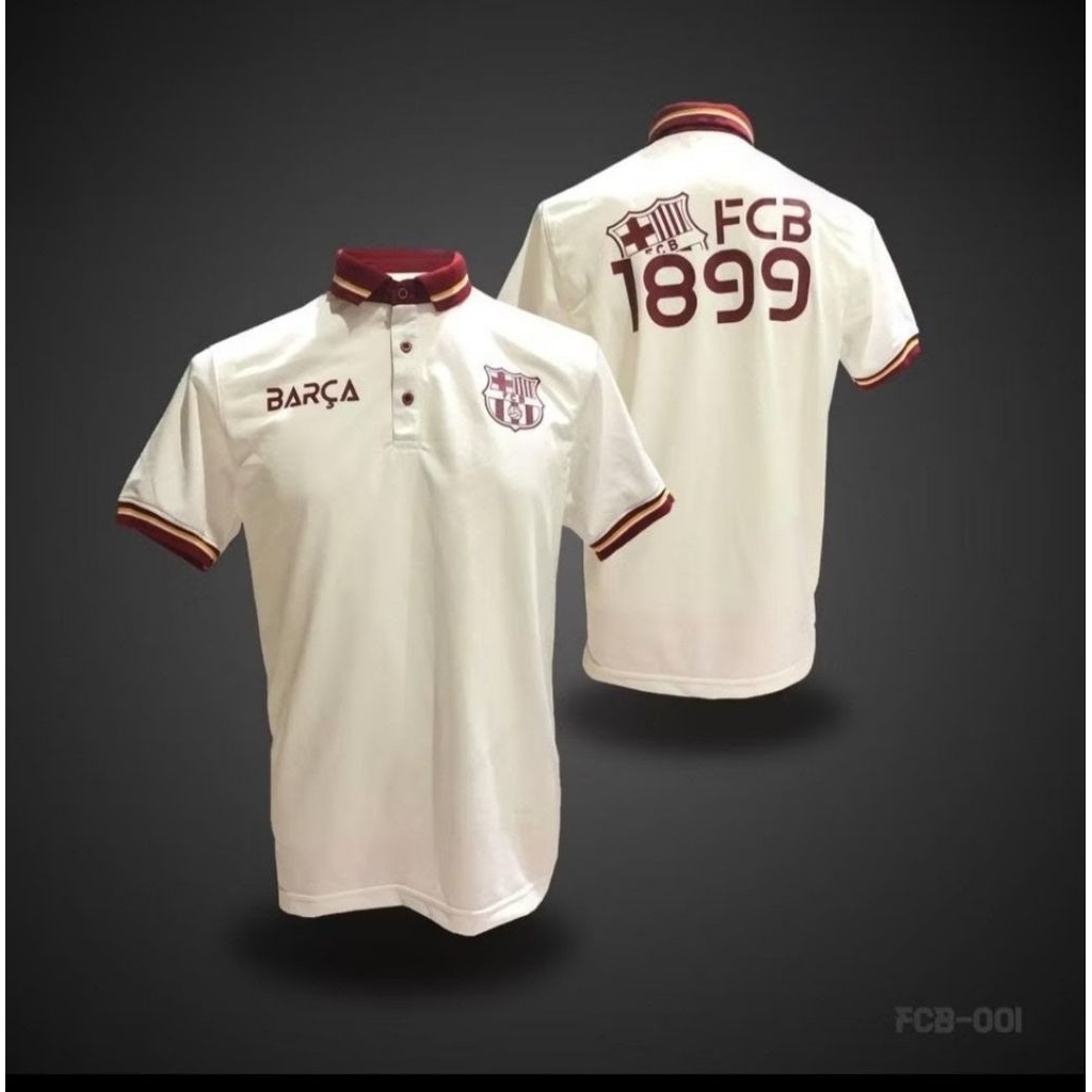 เสื้อโปโล ลิขสิทธิ์แท้ บาร์เซโลน่า Barcelona ( ชาย ) รุ่น FCB 001  สีขาว