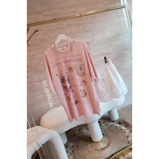 U2 เสื้อยืดผ้าสลาฟ ลายการ์ตูน อลิส สีชมพู
